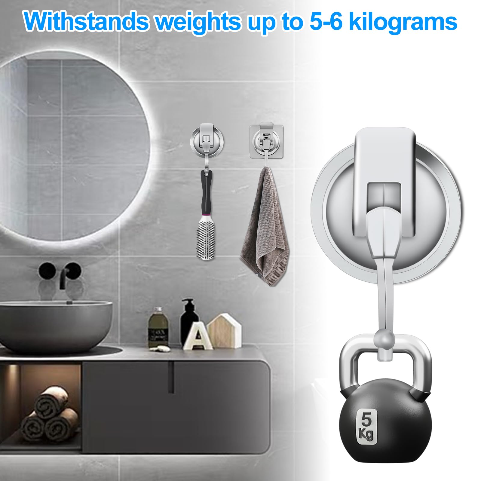 2 Pezzi Ganci Ventosa per Bagno Doccia Cucina Resistenti 5KG Senza Foratura Portasciugamani con Ventosa Ganci per Asciugamani Ganci Muro per Appendere