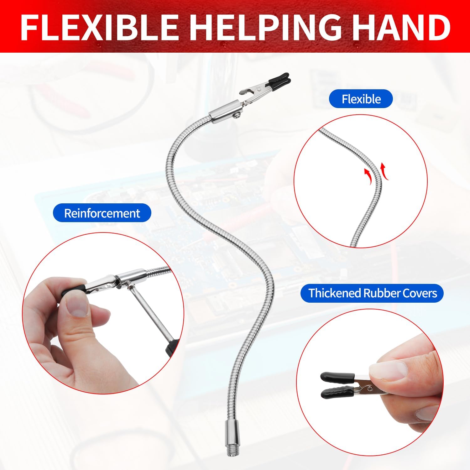 HengTianMei Helping Hands Soldering Station with Large 15.7 x 11.2 Inch Base, Third Hand Soldering Tool with 5 Flexible Arms and Soldering Mat, for Electronics Repair, PCB, Jewelry Making, DIY Crafts
