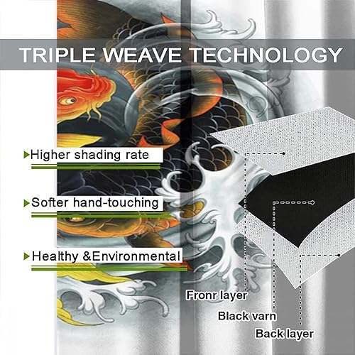 Vista 20 de Cortinas japonesas de pez koi, estilo asiático Koi Big Wave Koi, cortina con bolsillo para cortinero para dormitorio, cocina, sala de estar, Koi