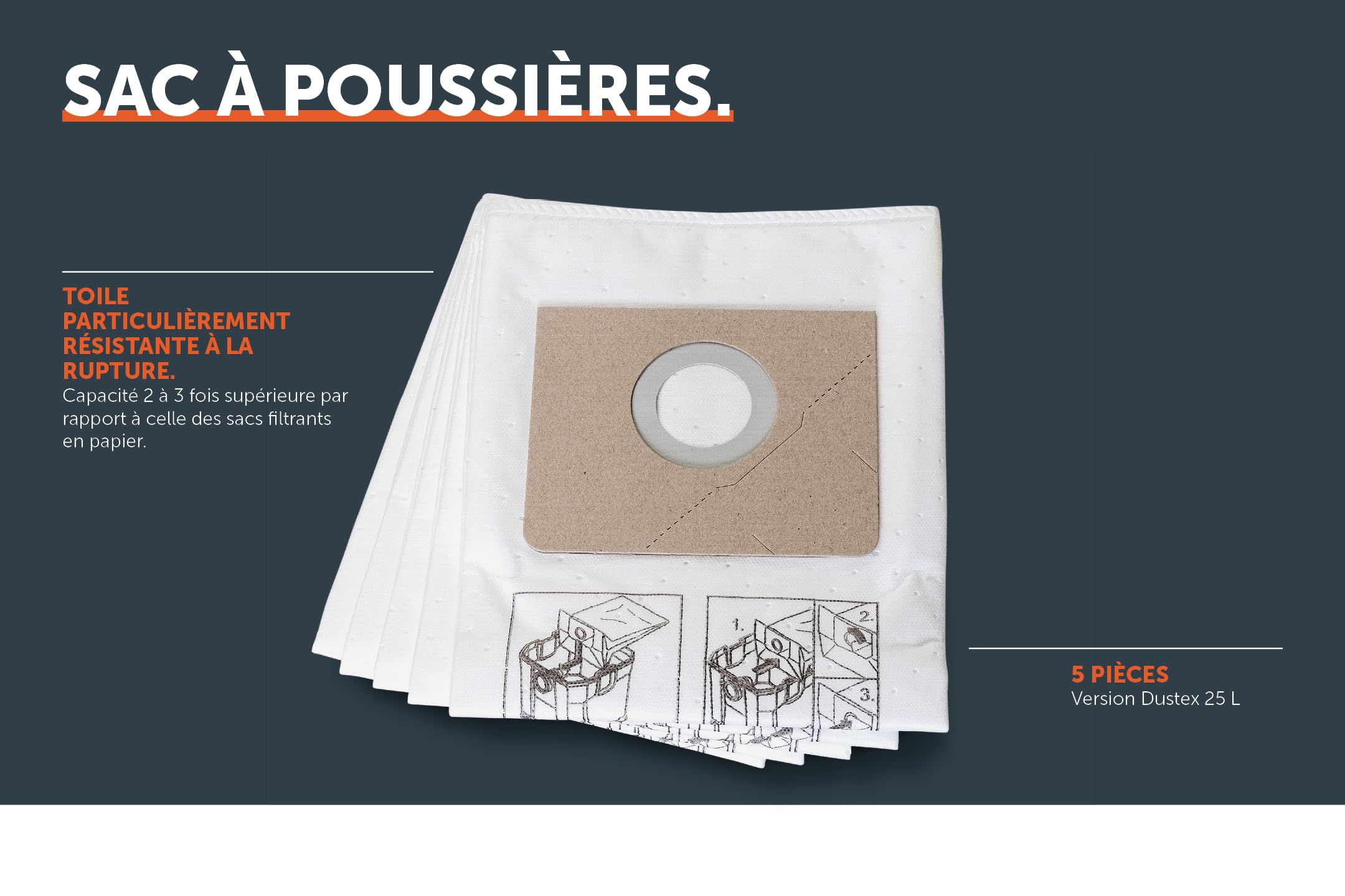 FEIN Sac à poussières en matériau non tissé pour aspirateur Dustex 25L. Condit.5 Pce | Pour aspirateur Dustex 25L. Condit.5 Pce