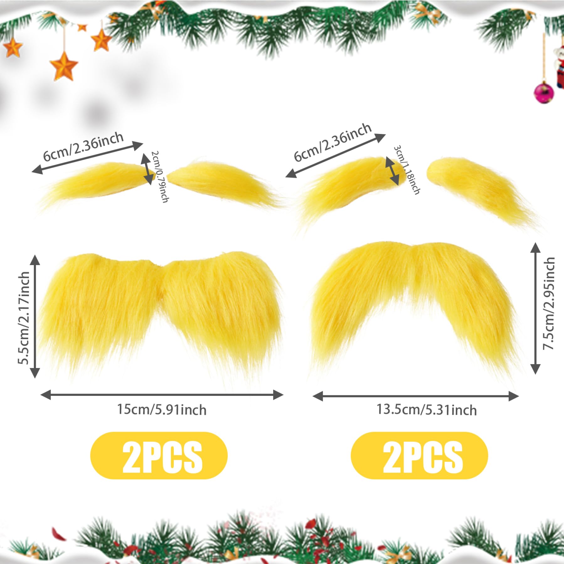 2 Sets Fake Bart Gelb Selbstklebend - Künstlicher Schnurrbart Für Cosplay & Mottopartys