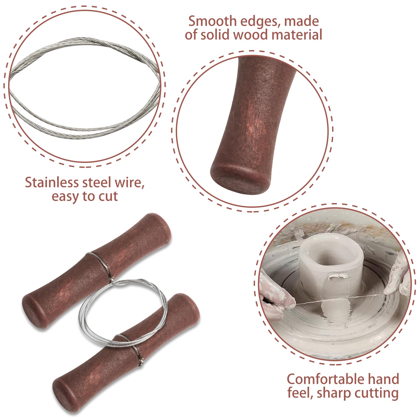 1PCS Cutting Wire for Clay Cheese Wire Clay Wire Cutter with Wood Handle Stainless Steel Multifunctional Manual Tool for Cheese Dough Pottery Ceramics Art Sculptures Candles Children's Day DIY - Image 3