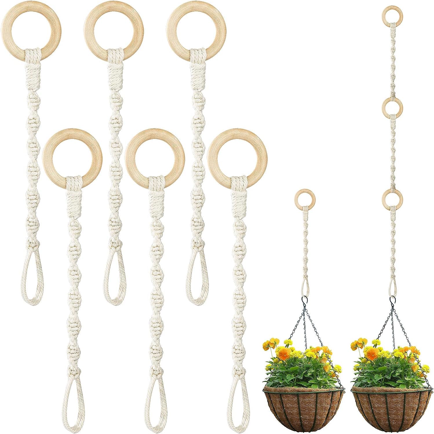 INSHREYS 6 Pack Connectable Macrame Plant Hanging Extenders Durable Macrame Rope Plant Hanger with Wooden Ring Handmade Woven Plant Basket Extender for Indoor Outdoor Plant Pot Holder Home Decoration (B0CFRCWYVY) Amazon Price History, Amazon Price Tracker