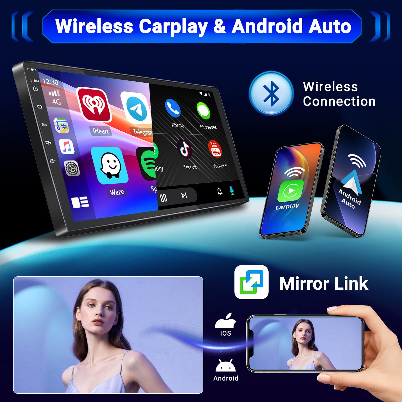 Hikity 4+64G 9" Autoradio Android 15 pour Peugeot 207 2006-2015 | Wireless Carplay Autoradio 2 DIN GPS Navi Bluetooth WiFi FM/RDS Caméra de Recul EQ Commandes au Volant 4+64G
