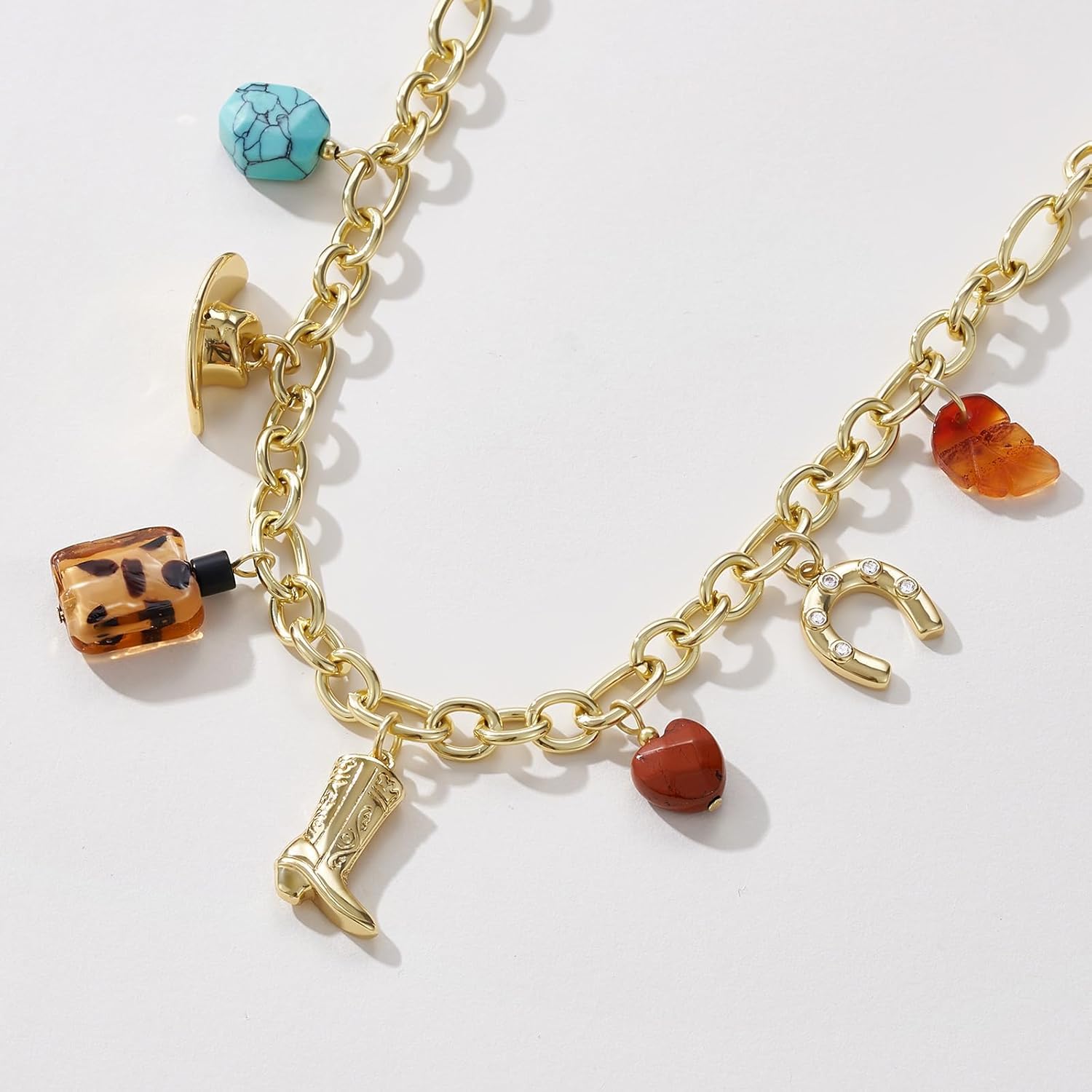 KissYan Cowgirl Western Charm Necklace, 14K Gold Plated Boot Horseshoe Turquoise Pendant Chain Vintage Jewelry Gift for Women - Image 6