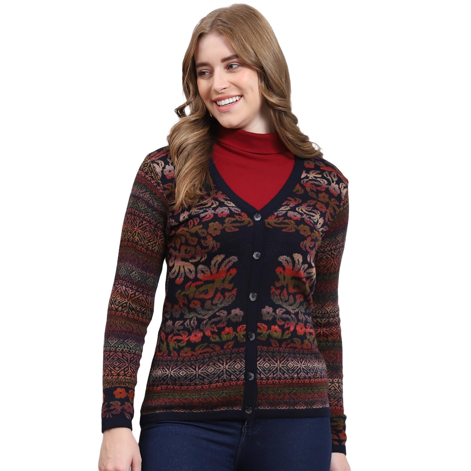 Womens Solid V Neck Full Sleeve Wool Casual Sweater (1232220VN)-image-18