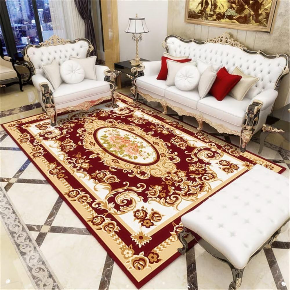 Tapis de salon rouge et durable de taille 160x230 cm motif floral
