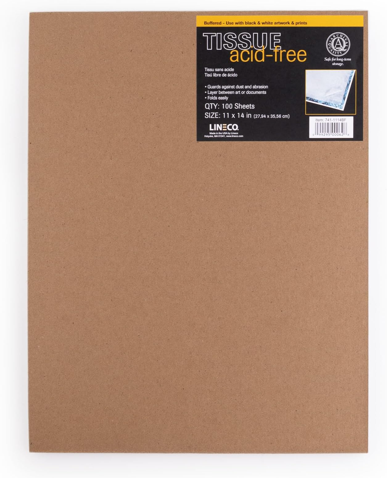 Lineco Buffered Acid-Free Interleaving Tissue, 11x14, Pack of 100. Extends The Life of Paper, Photographs, Textiles, and Artifacts. Use for Photographs, Black & White, Color, Albumen Prints.