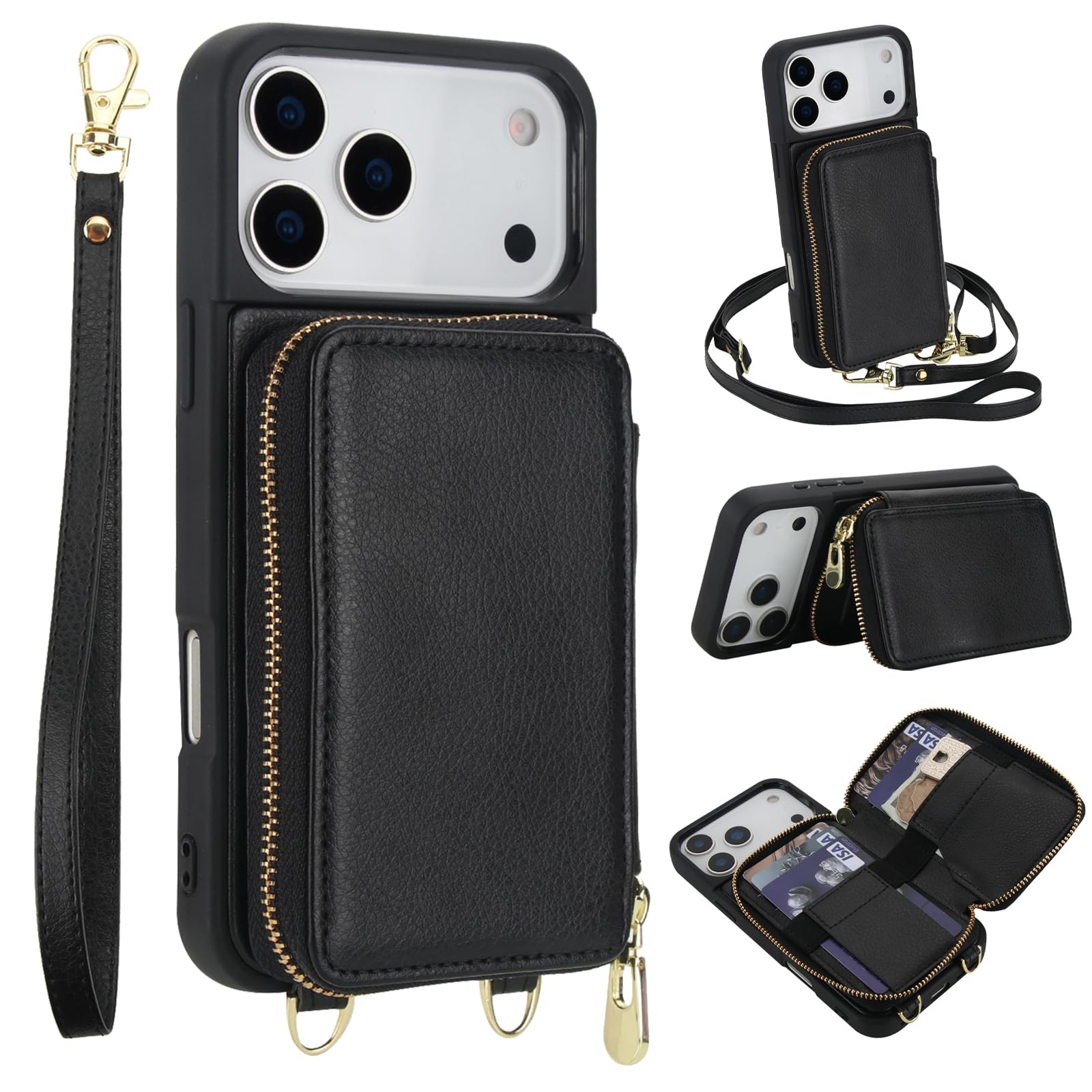 Custodia a portafoglio per telefono 18 Pro Cover con porta carte | RFID Blocco Slot di Credito con Tracolla Tracolla Antiurto Copertura Della Borsa In Pelle per Telefono 18 Pro 6.3 '' 2026