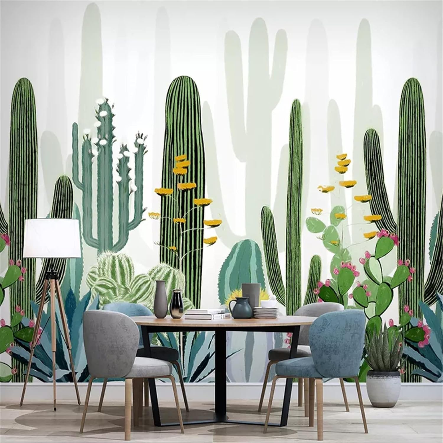 Tropical Green Plant 3D Mural Wallpaper, Prickly Pear Cactus Photo Wall Mural, Photo Wallpaper for Living Room Bedroom Study TV Background Decor Mural - 59"x 39.4"(W x H)