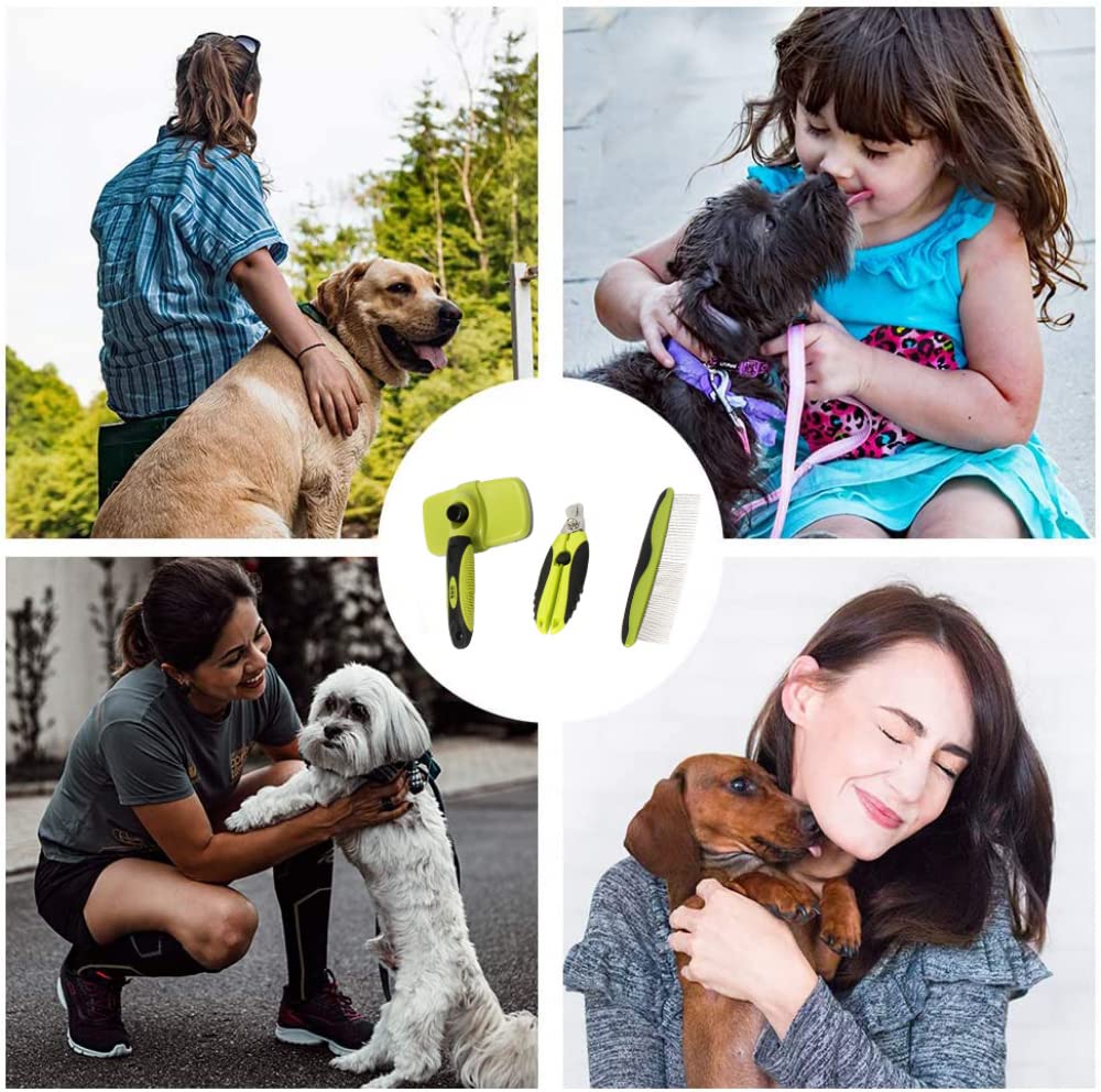 Siqi Cepillo de Limpieza autolimpiante cerdas mejoradas e indoloras eliminan Suavemente la Capa Interna Suelta, Las esteras y el Cabello enredado | para Perros y Gatos con Todo Tipo de Pelo + Co
