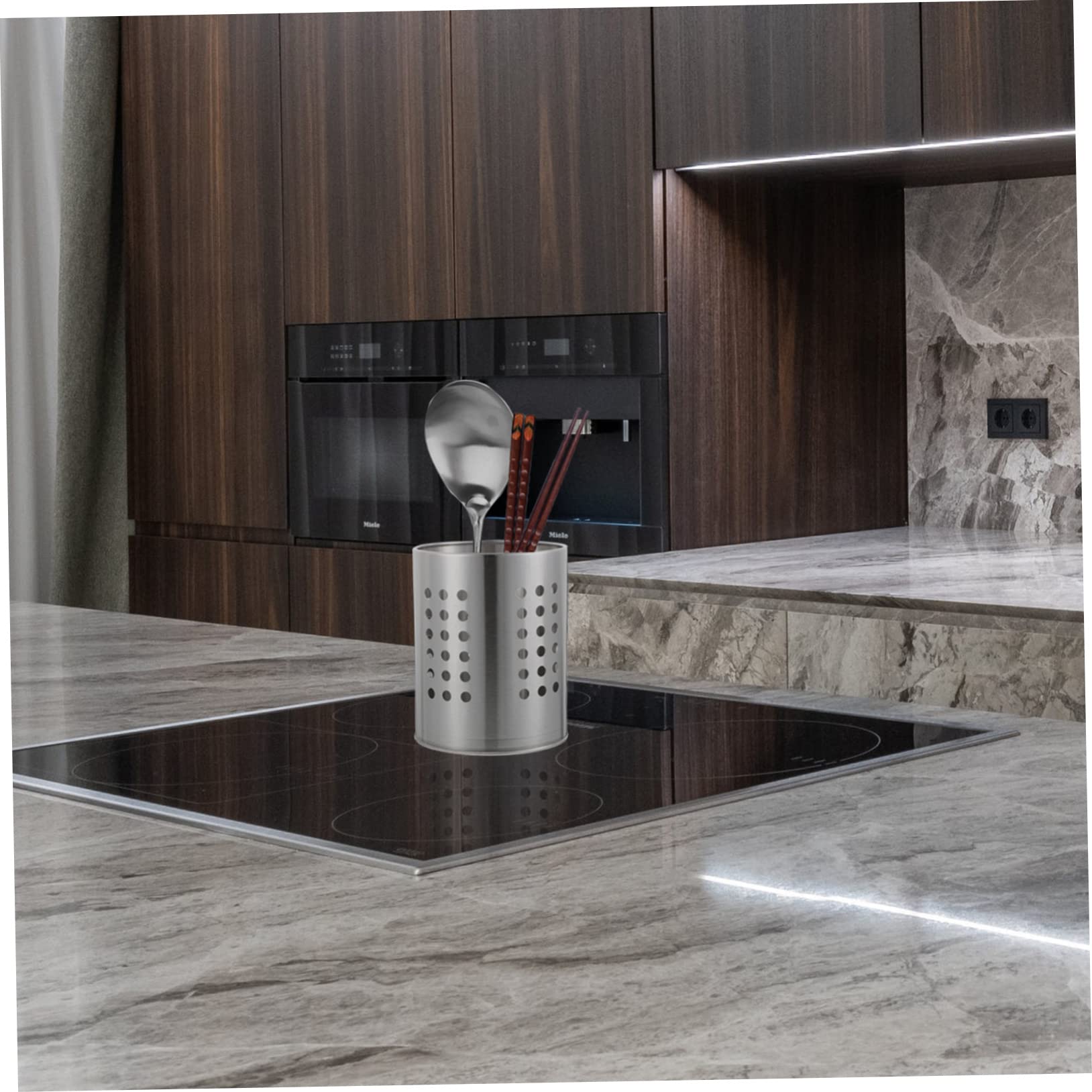 OKUMEYR 2Pcs Thickened Stainless Steel Utensil Holder with Drainage Kitchen Storage for Forks Knives and Chopsticks Compact and Lightweight Design