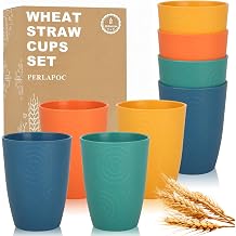 Wheat Straw Cups Set of 8, 16oz Plastic Reusable Cups for Kitchen, Camping, Unbreakable and Lightweight Dishwasher Safe Cup Drinking Set for Water, Juice & Coffee - Multicolor