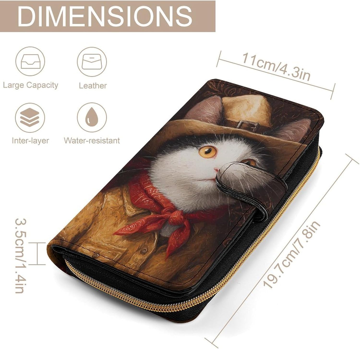 Western Cats Painting Novelty Wallets Credit Card Holders Large Handheld Coin Pockets Wallet image 2
