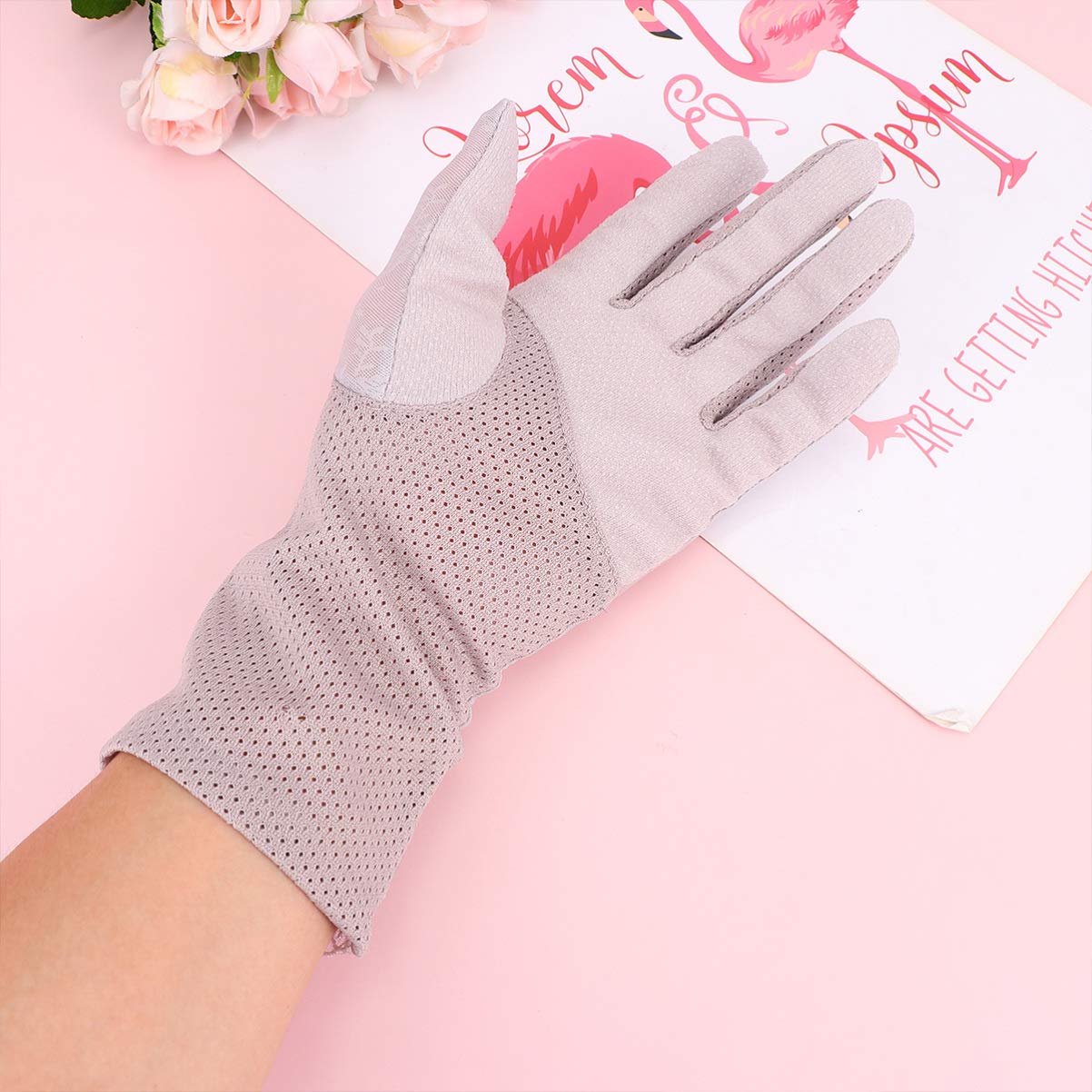 FRCOLOR Lace Touch Screen Gloves Breathable Sunburn Mittens for Outdoor Activities Full Finger Design Lightweight Cycling Driving Gloves Grey for Summer Use