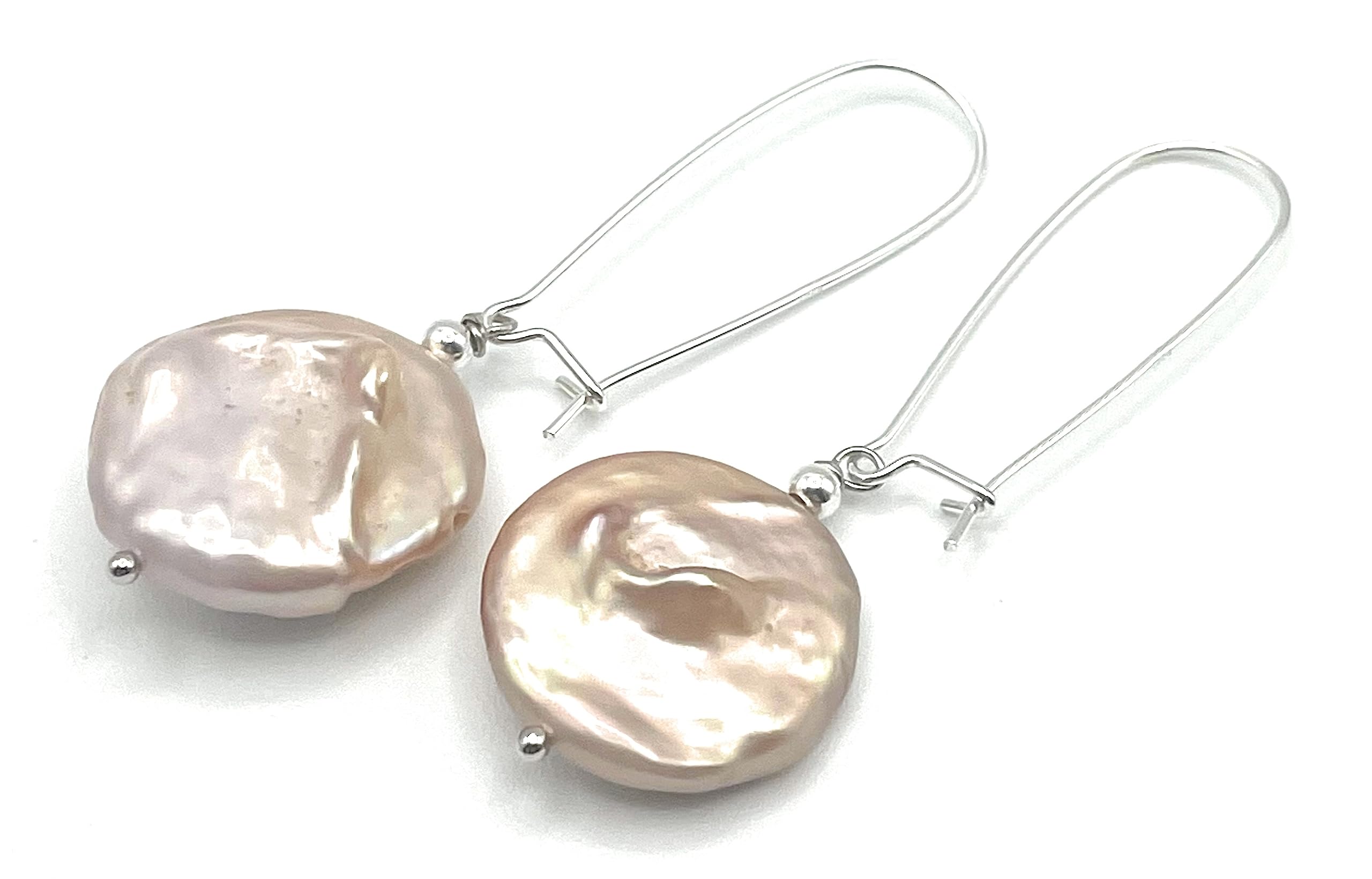 Orecchini con Grandi Perle Barocche Rosa, Pendenti in Argento 925, Gioielli Matrimonio, Pietre Dure Naturali, Bijoux Artigianali, Regalo