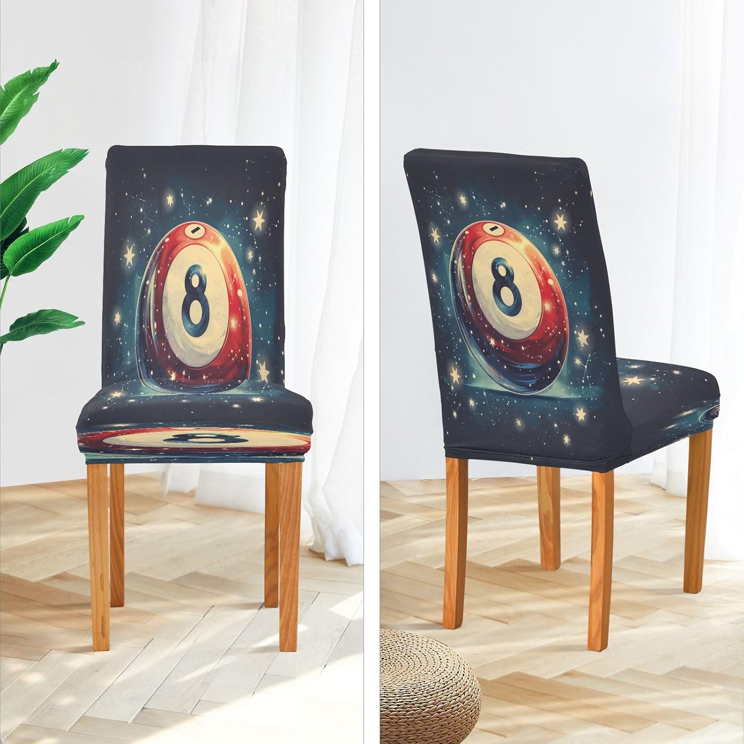 ALAZA Dining Room Chair Covers, Number Eight Billiard Ball Constellations Stretch Chair Slipcovers Protector Removable Washable for Dining Room, Ktichen, Party