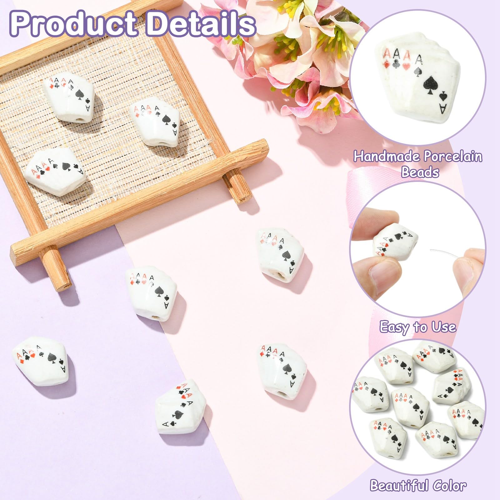 UR URLIFEHALL 8 Pcs Playing Card Porcelain Beads Handmade Poker Card Ceramic Beads for DIY Bracelet Necklace Crafts Jewellery Making - Image 3