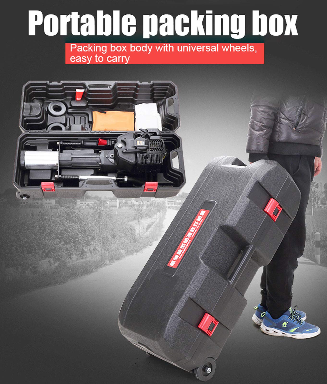 Clavador de Postes Motor 1900w para Instalación Vallas, Motor Gasolina 2 Tiempos con Accesorios y Caja de Almacenamiento Extraíble, 25:1 Aceite Mixto