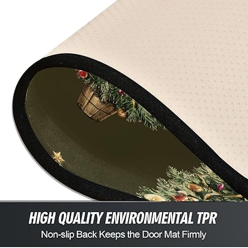Miniatura 4 de Alfombra vintage de árbol de Navidad para pasillo, cocina, vacaciones de temporada, lavable, no desprende pelusa, alfombra de entrada para sala de