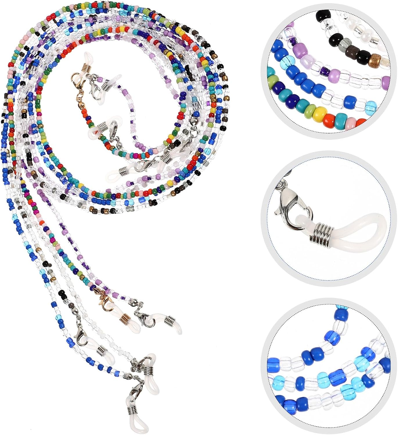 ARTIBETTER 5pcs Beaded Eyeglass Chains Anti-slip Glasses Chain around Neck with 10 Pairs of Ear Hooks, Mask Holder Lanyards for Women and Men, Sunglasses Strap for Daily Use