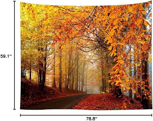 Miniatura 4 de KABAKE Tapiz de paisaje, temporada de otoño, árboles de otoño con niebla matutina en el bosque, arte relajante, foto de la naturaleza, para colgar