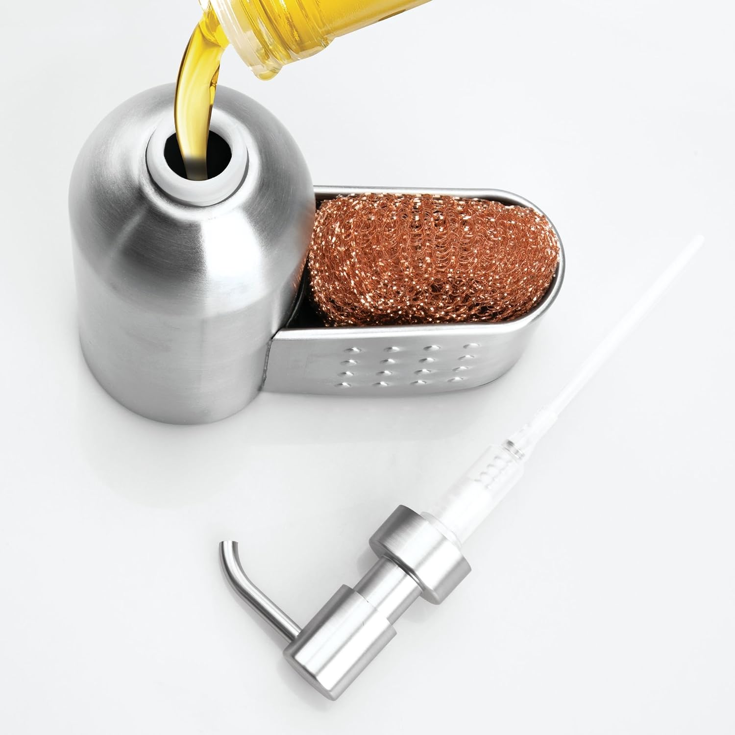 iDesign Forma Brushed Stainless Steel Soap and Sponge Sink Organizer Caddy - 6" x 2.75" x 8"