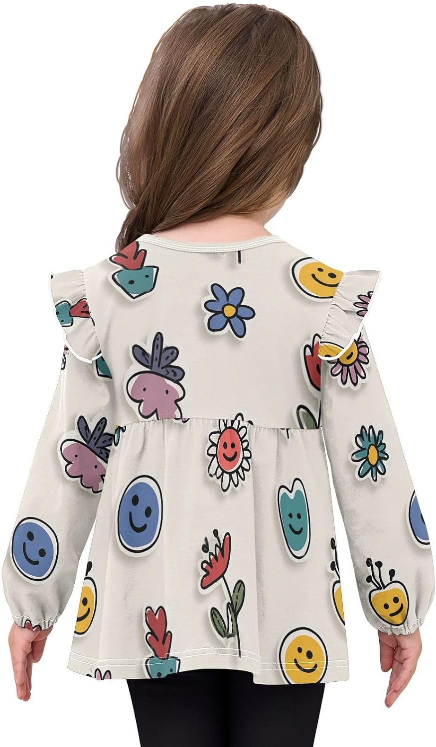 visesunny Toddler Clothes for Girls 3D Flower Sticker Long Sleeve Fall Shirts Cotton Top with Ruffle Collar