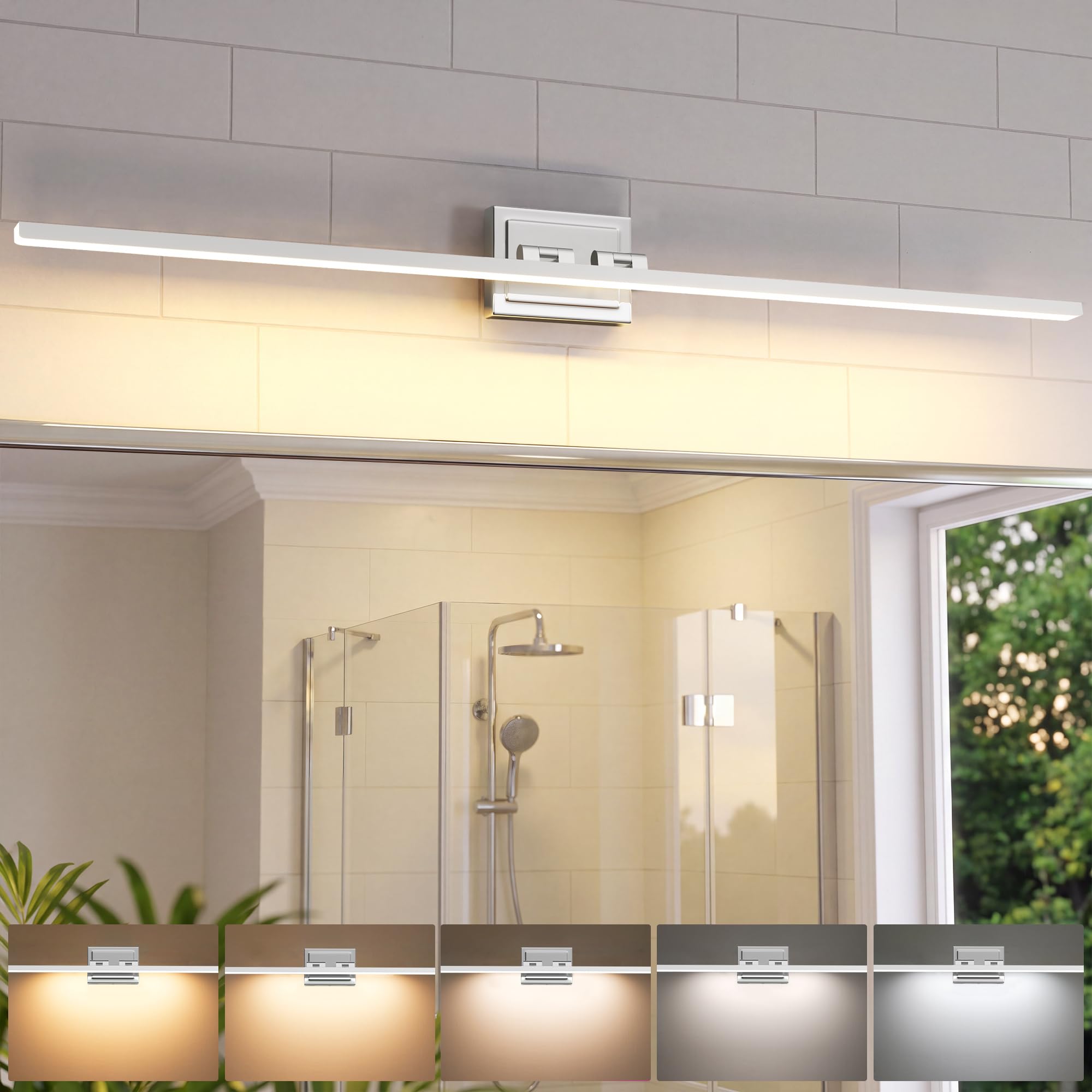 NIORSUN 48 Inch Modern Bathroom Light Fixture, 30W 5CCT Dimmable LED Chrome Bathroom Vanity Lights Over Mirror, Vanity Lights for Bathrooms Restroom Mirror- ETL Certified