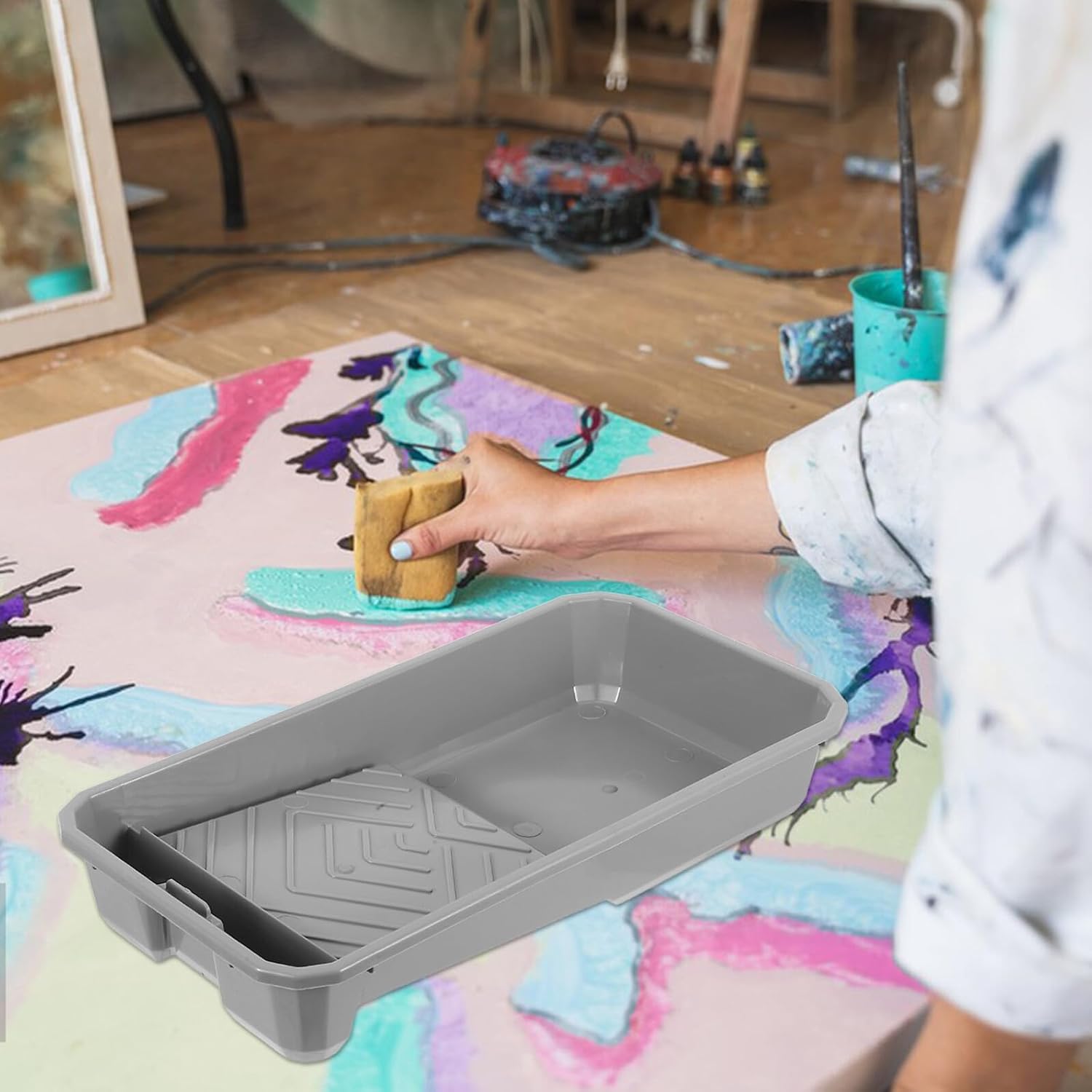 Vaguelly 4-inch Plastic Paint Roller Tray Set with 2 Disposable Liners Small Paint Roller Pan for Wall Painting and Painting Accessories