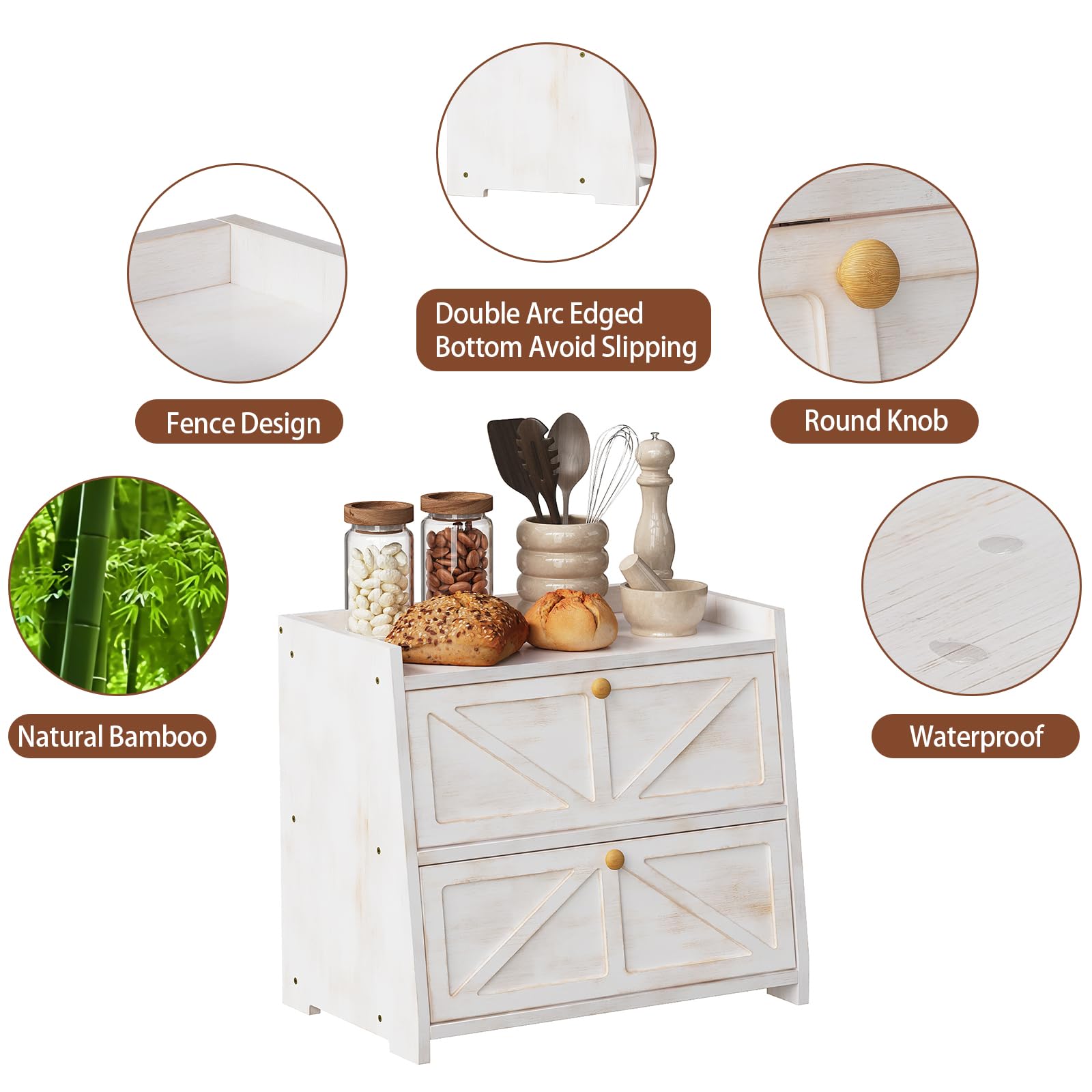 VEDECASA Contenitore per il pane in bambù con 2 ripiani, scatola per il pane per cucina, grande contenitore per il pane, resistente agli alimenti, contenitore per la conservazione del pane, scatole