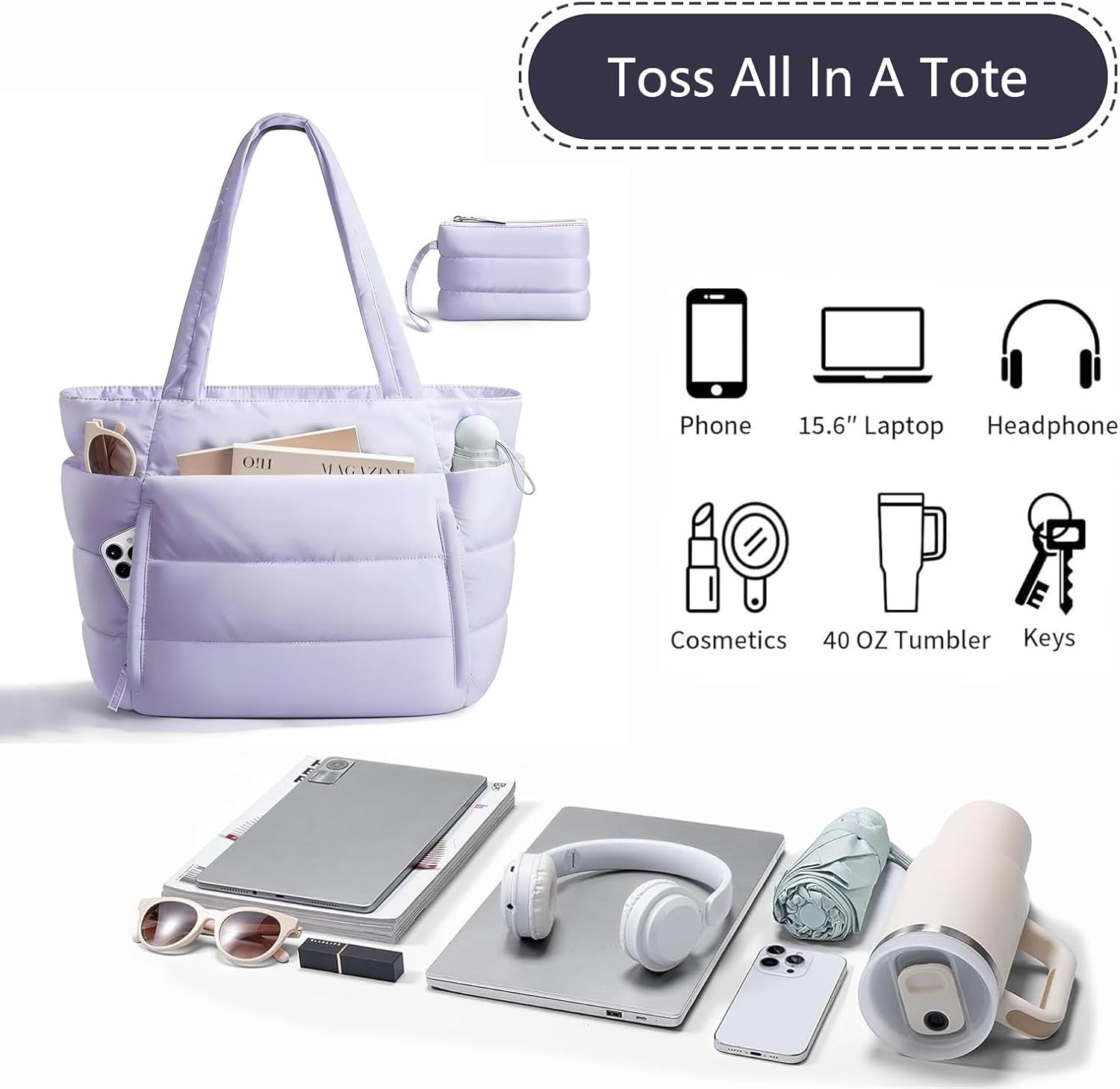 Tote Bag for Women Lightweight Tote Bag with Compartments Shoulder Bag Handbag for Travel, Work, Gym