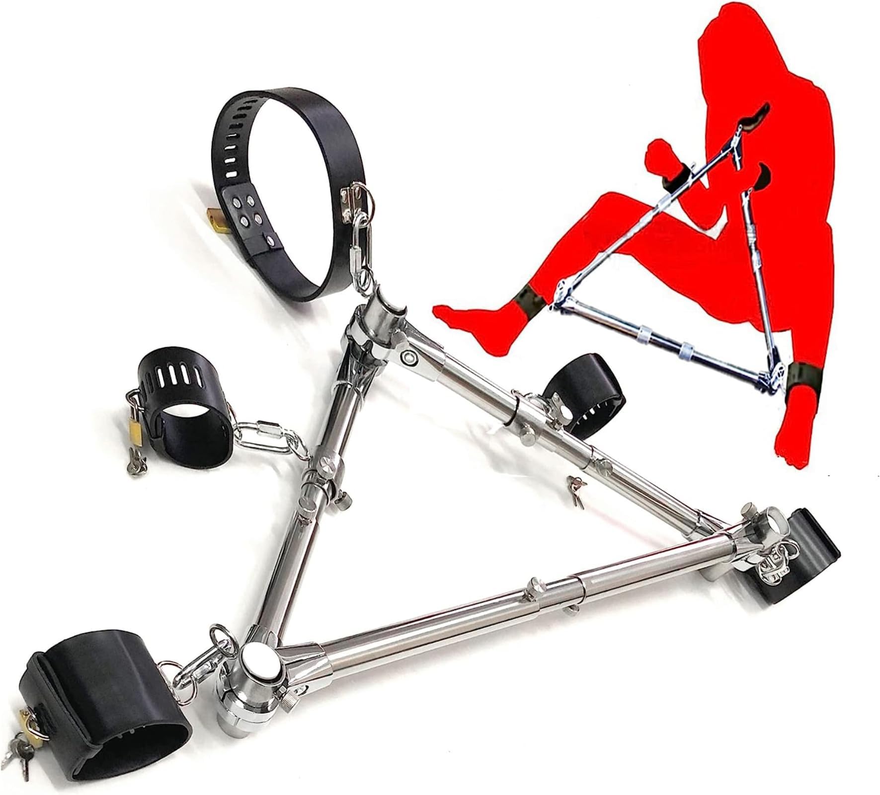 Verstellbare Spreizstange für aufregendes Sexspielzeug - Dreieckige Spreizstange mit Fesselgurten für extremen Genuss - Perfekt für Bondage-Sets mit SM-Handfesseln - Fetisch und BDSM