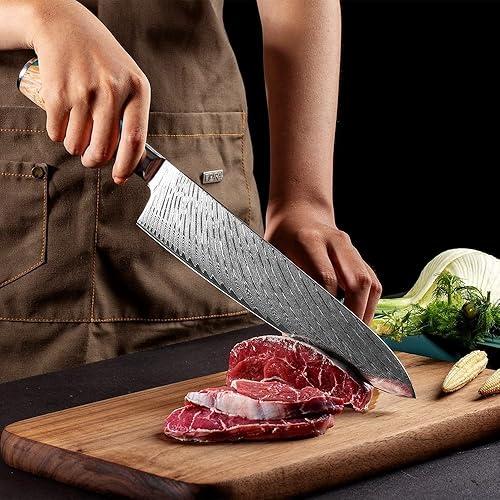 Miniatura 5 de Juego de cuchillos de cocina, 6 piezas de cuchillo de cocina profesional de acero de Damasco Japón VG10 resina azul y mango de madera de color