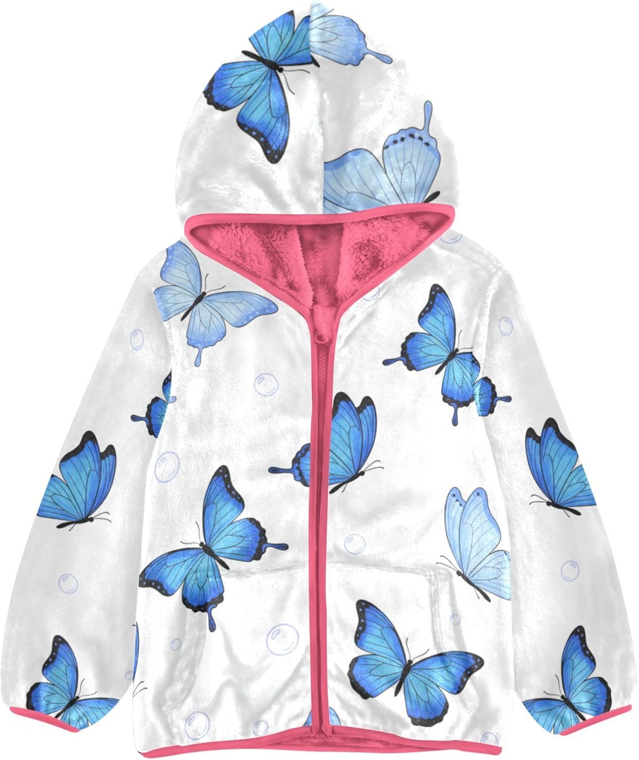 ALAZA Butterfly Hoodie Jacket for Girls Toddler Fleece Zip Up Coat Plush Jacket Long Sleeve Outerwear for 3 Years