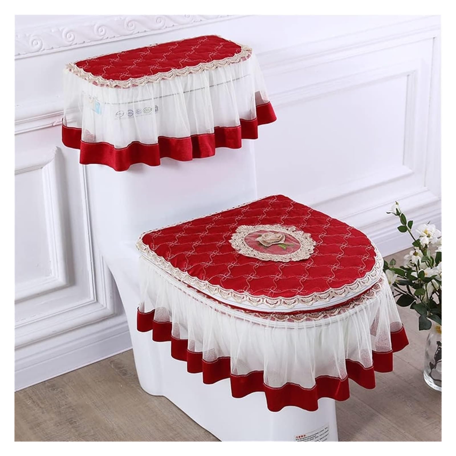 Kfgisd Red Cushionmat 3 Piece Set Winter Cover U Zipper Seat Toilet Accessories ，Toilet Seat Covers(Red)