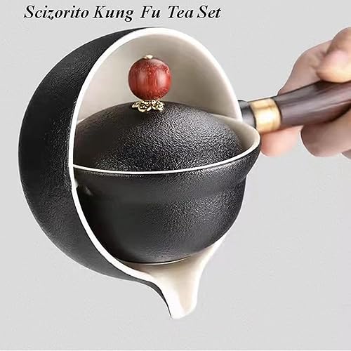 Miniatura 3 de Juego de té de viaje portátil de cerámica, juego de té chino de kungfu con tetera de rotación 360 e infusor, 4 tazas de té, bandeja de té y bolsa de