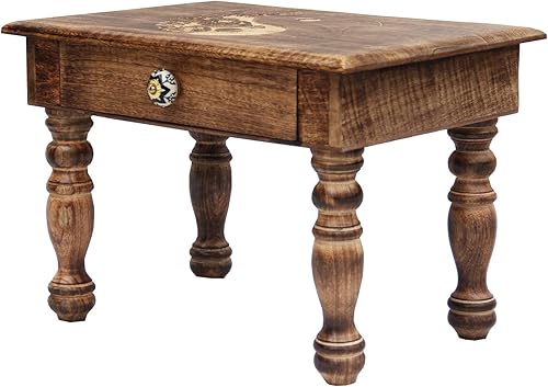 DharmaObjects Mesa de meditación de altar tallada a mano de madera maciza de mango (Yin Yang) grande