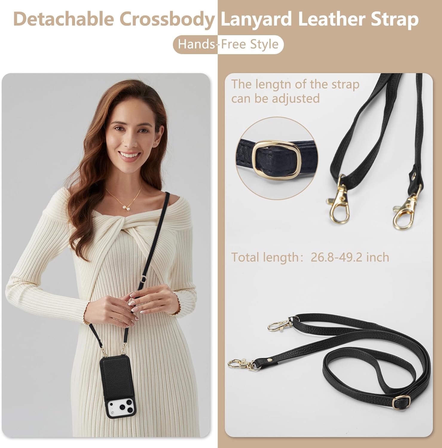 Keallce Case for iPhone 17 Pro 6.3 inch, Crossbody Wallet Case Purse with RFID Blocking 3 Card Holders, Flip Folio Leather Cover with Lanyard Wristlet Strap Women Lady for iPhone 17 Pro, Black - Image 4