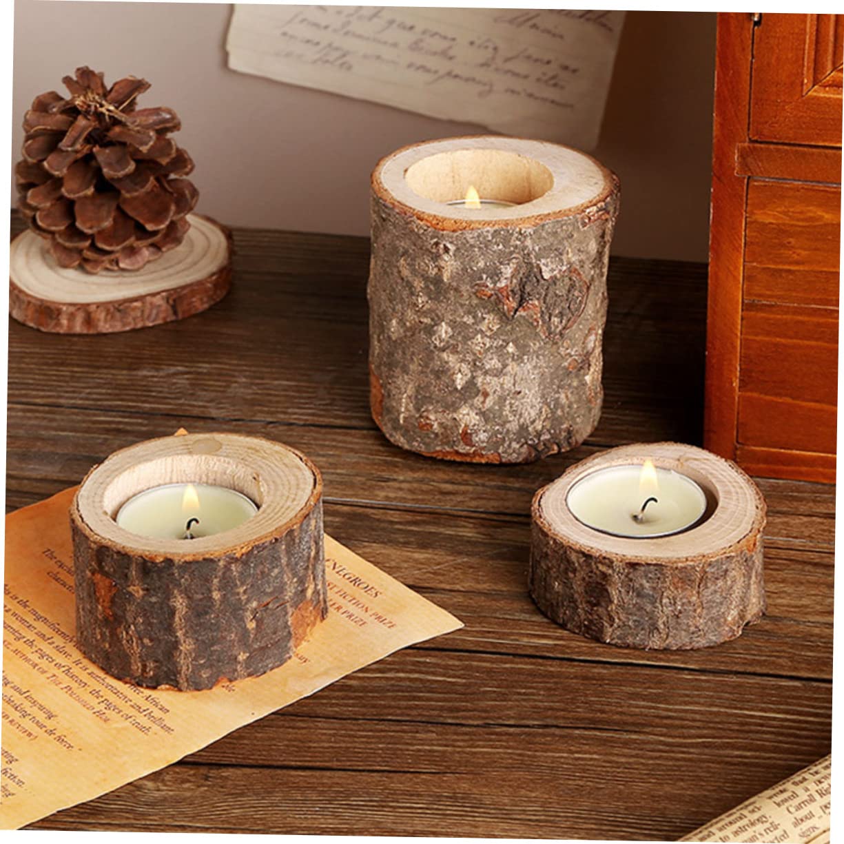 ULTECHNOVO 5 Set Portacandele A Palo Cenare Lumini Lumino Soia Moderno Tè Portacandele Tealight Titolare Della Candela Votiva Porta Tealight Votivo in Legno Di Legno 2 Pezzi*5