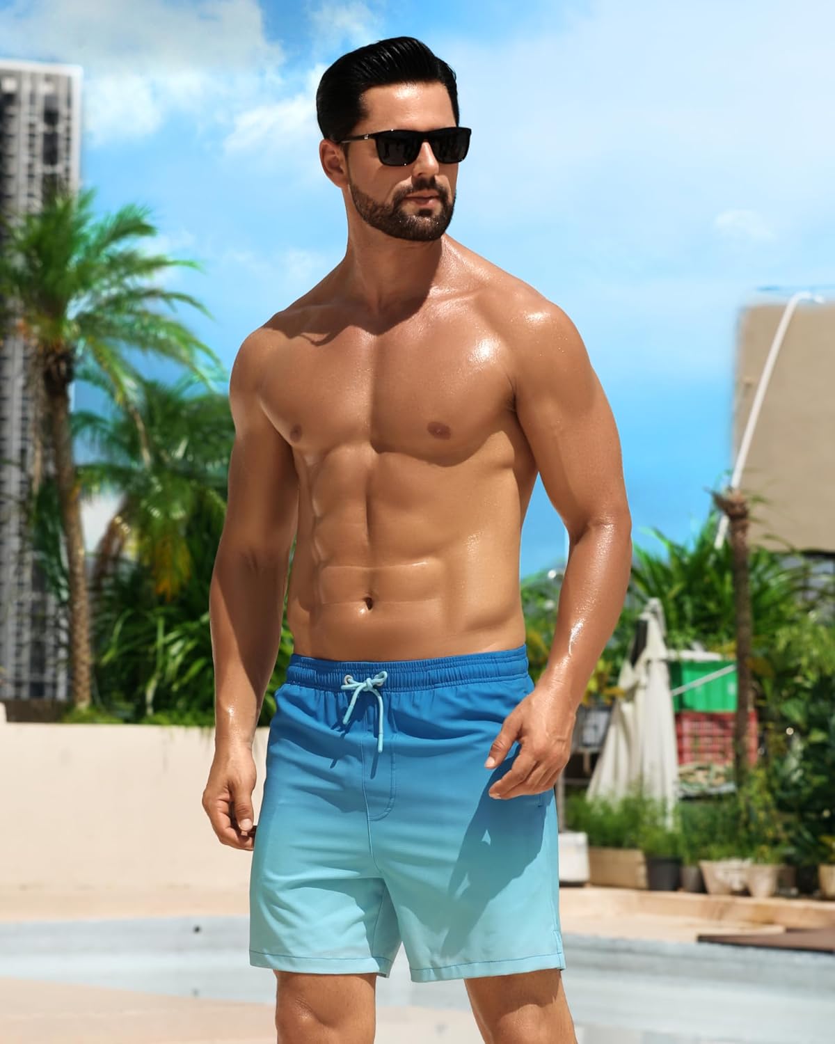 BOJIN Mens Swim Trunks with Compression Liner 5.5 Inch Inseam Bathing Suits Beach Board Shorts with Zipper Pockets - Image 2