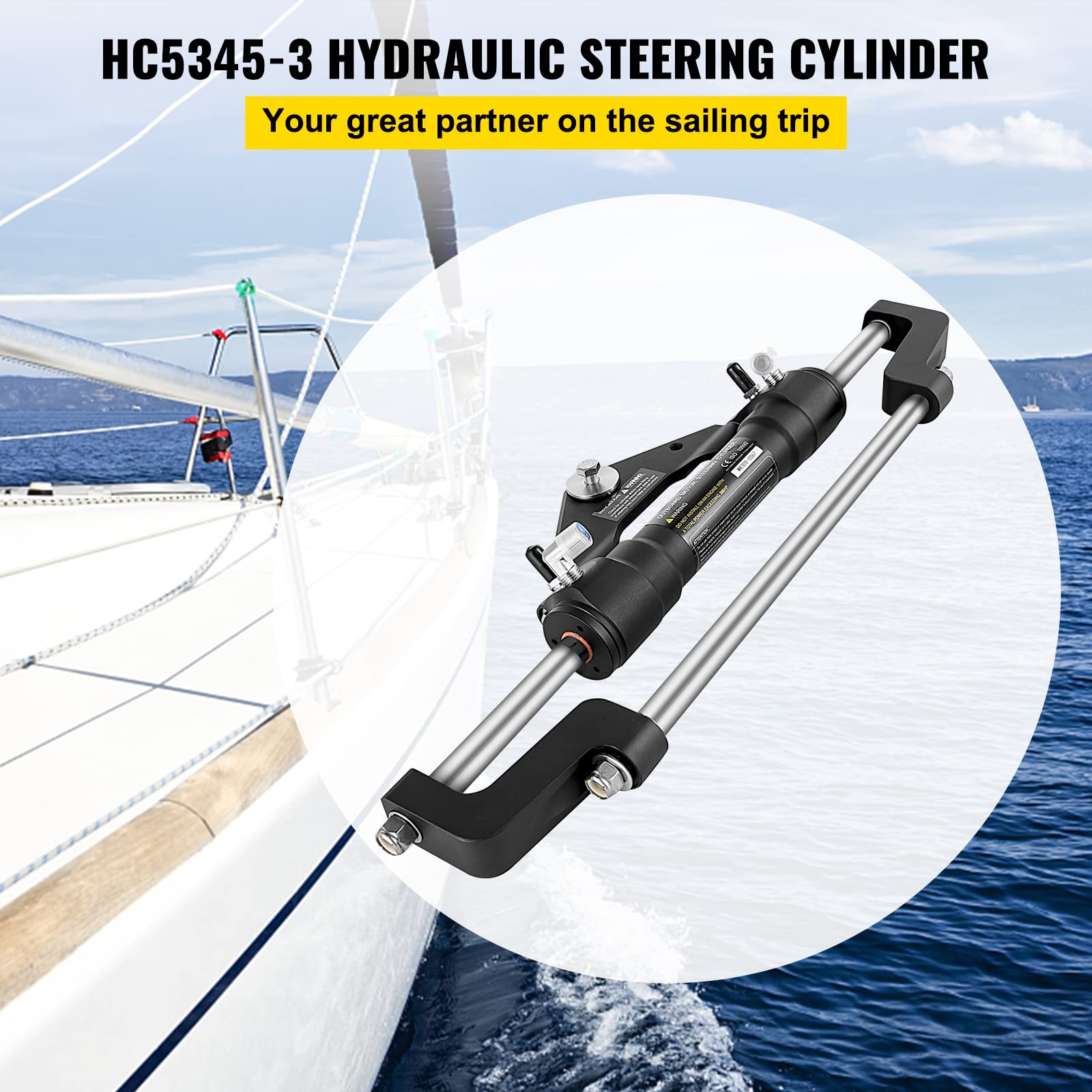 Happybuy Hydraulic Steering Cylinder 300HP, Front Mount Hydraulic Outboard Marine Steering Kit for Boat Steering System, No Hydraulic Hose or Helm Included