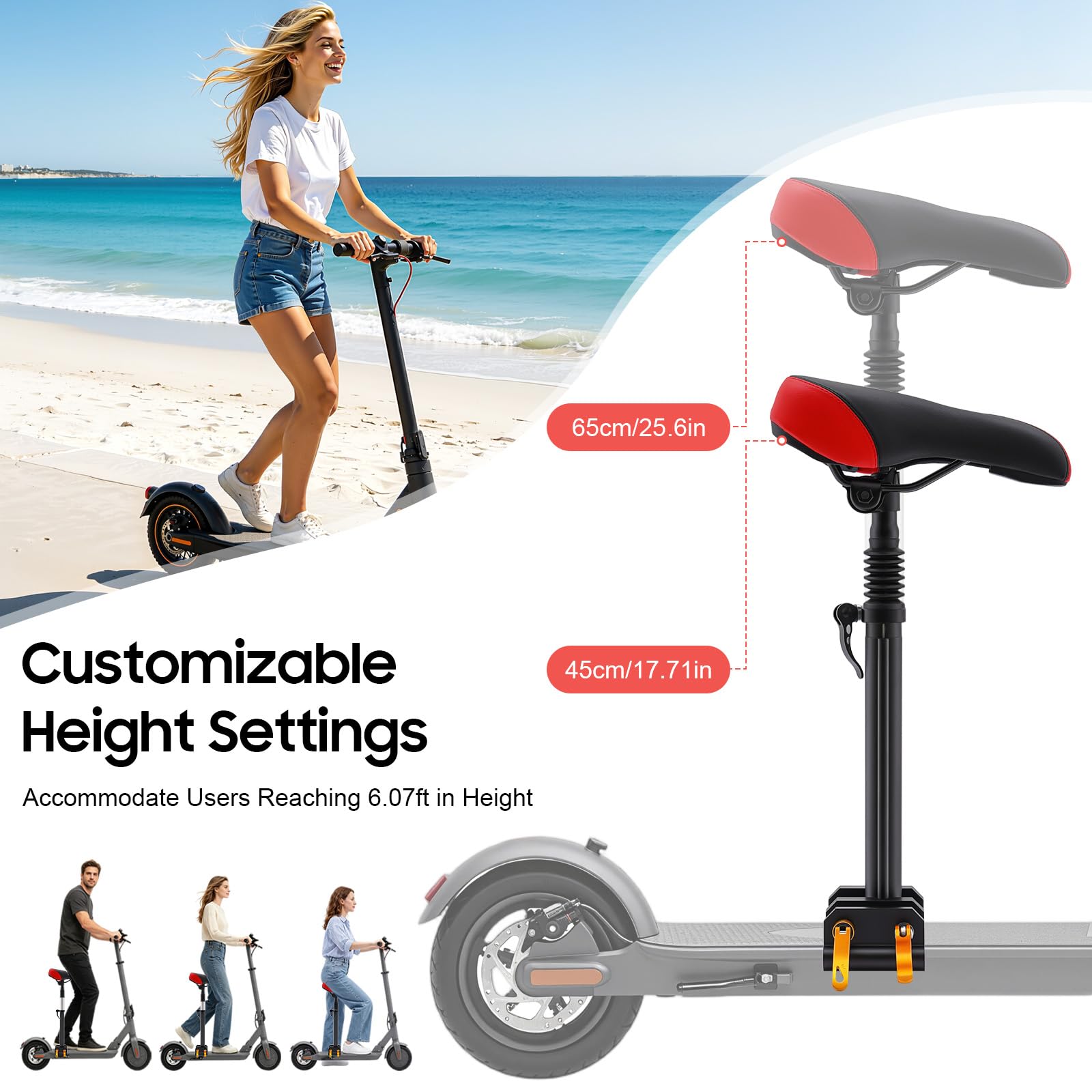 Siège pour Trottinette Électrique, Selle Réglable en Hauteur | Aluminium PU, Confortable, Installation Facile Sans Perçage