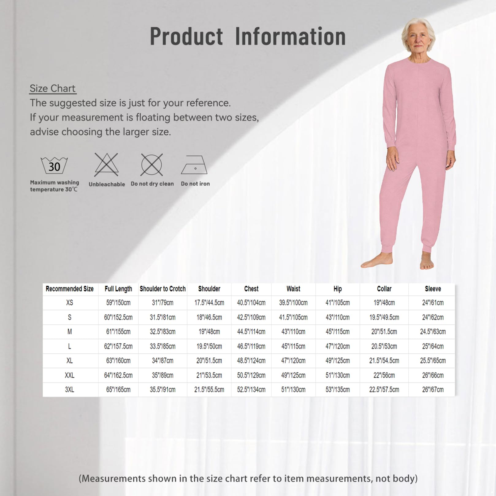 ranrann Homme Femme Pyjama Sanitaire Manches Longues avec Fermeture Eclair sur Le Dos pour Personnes Âgées Alzheimer Incontinence