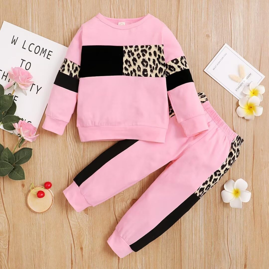 Toddler Girl Clothes Fall Winter Outfits Long Sleeve Leopard Sweatshirt Tops Pants Set 2 Pcs - Image 2