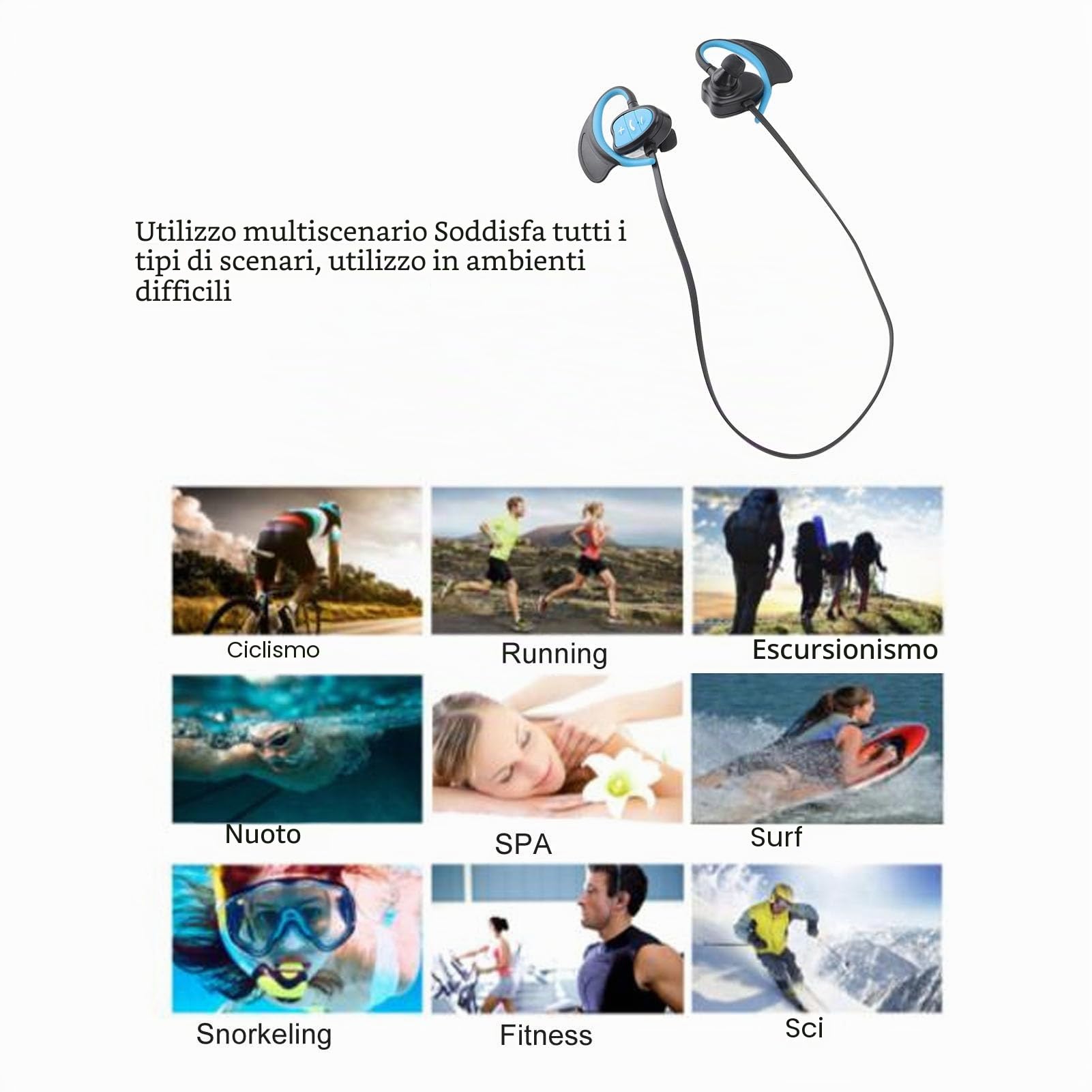 Jiawu Cuffie da Nuoto IPX8 Impermeabili, Auricolari In-ear Bluetooth 5.0, Cuffie Sportive per Nuoto, Corsa e Ciclismo (Blue)