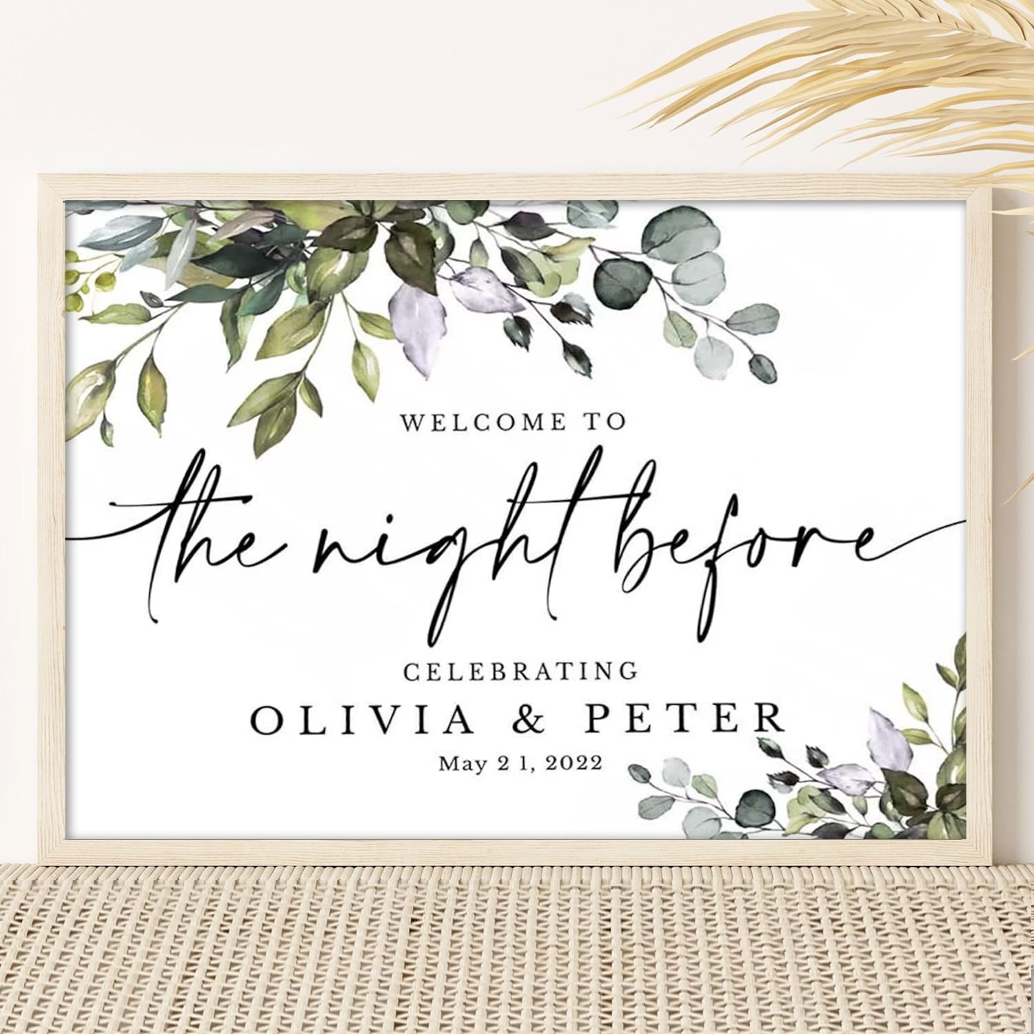The Night Before Rehearsal Dinner Welcome Custom Name Date Greenery Eucalyptus Rehearsal Poster Canvas DIY