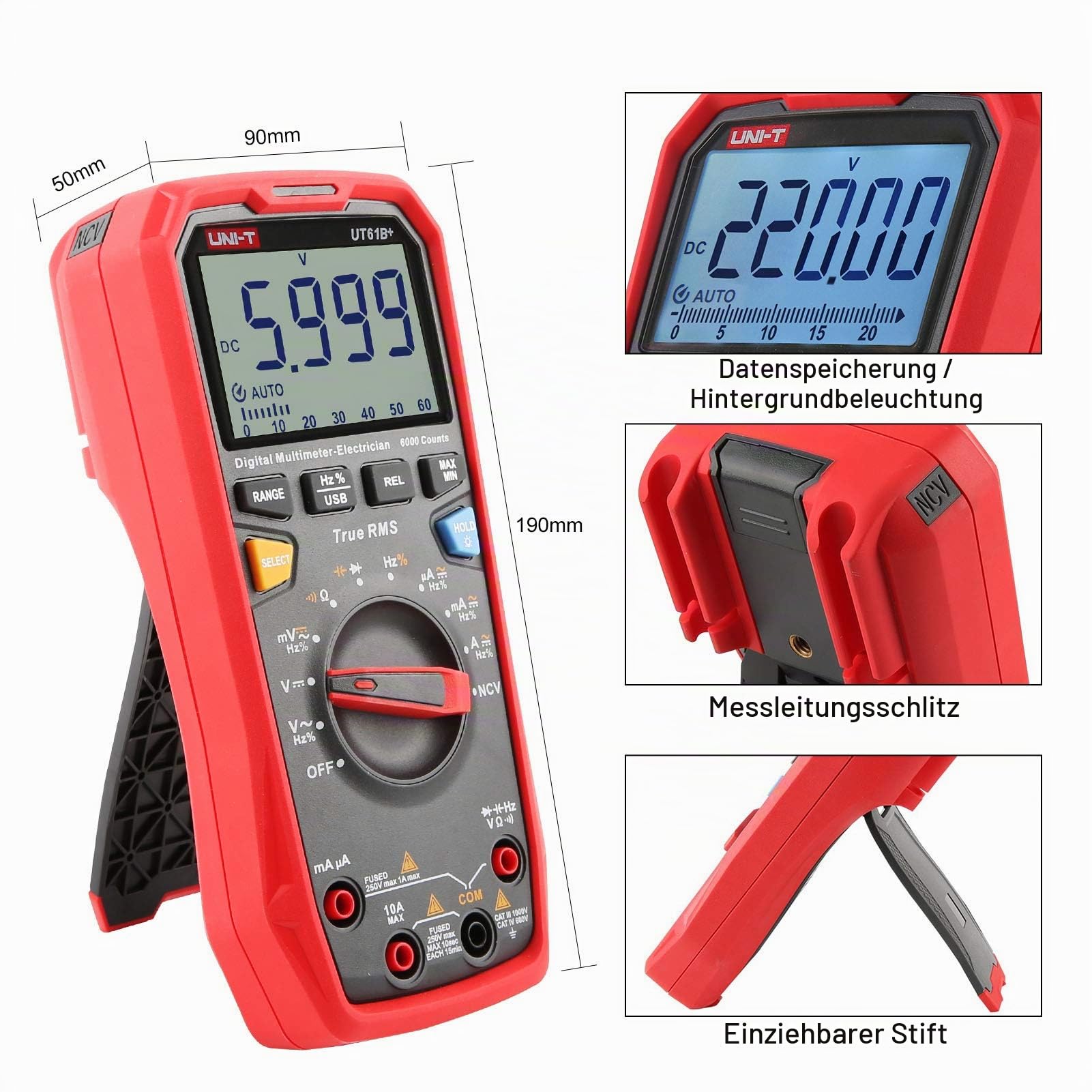 UNI-T UT61B+ 1000V 10A Digital Multimeter 6000 Zählungen Wahr RMS AC/DC Stromspannung Aktuell Widerstand Kapazität Prüfer