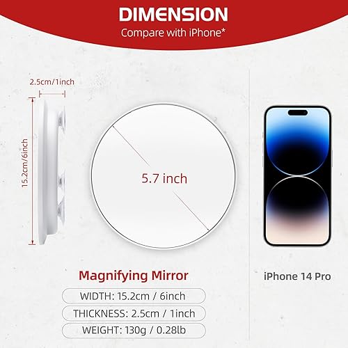 Miniatura 6 de Espejo de aumento 10X con 3 ventosas  Espejo de maquillaje de 6 pulgadas con aumento 10X, espejo de maquillaje ampliado, espejo cosmético portátil