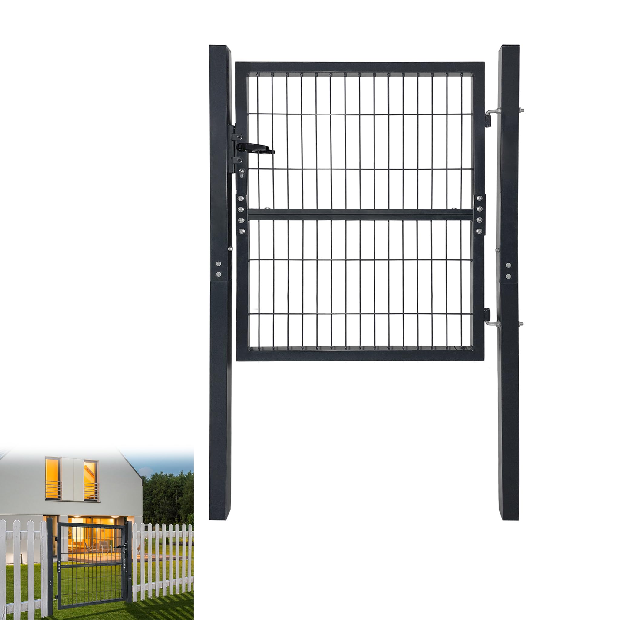 100 x 100 cm Gartentür Gartentor robust langlebig Einzel Wellengitter Metall Zauntor mit Schloss Türklinke Schlüsseln Anthrazit